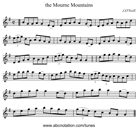 the Mourne Mountains - staff notation