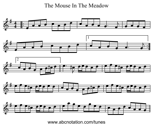 The Mouse In The Meadow - staff notation