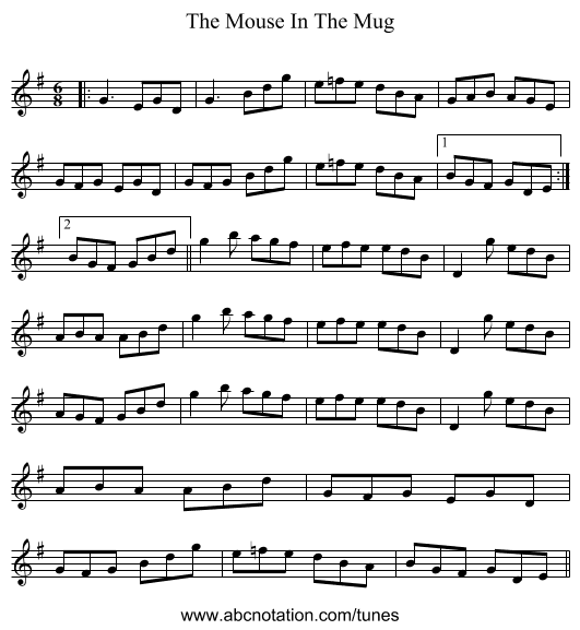 The Mouse In The Mug - staff notation