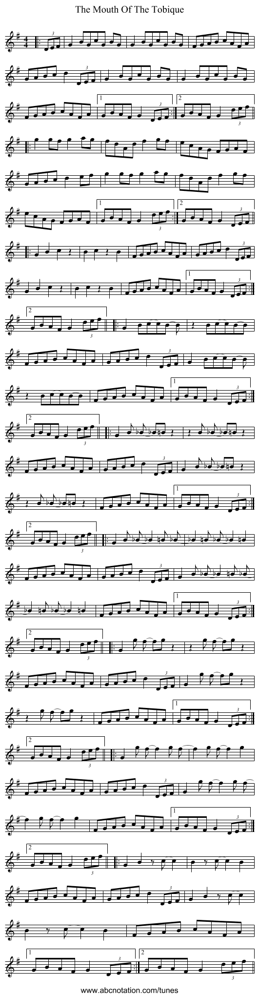 The Mouth Of The Tobique - staff notation