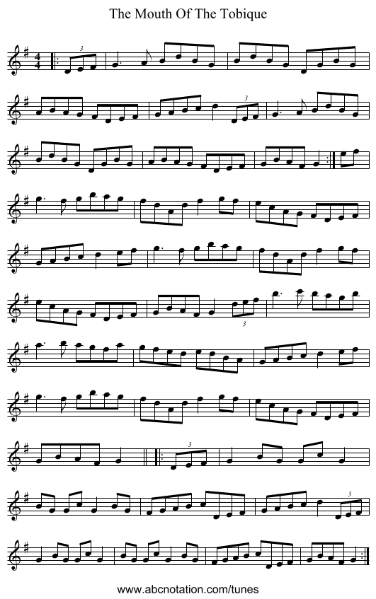 The Mouth Of The Tobique - staff notation
