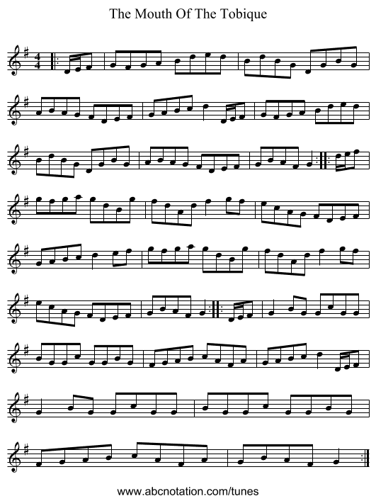 The Mouth Of The Tobique - staff notation