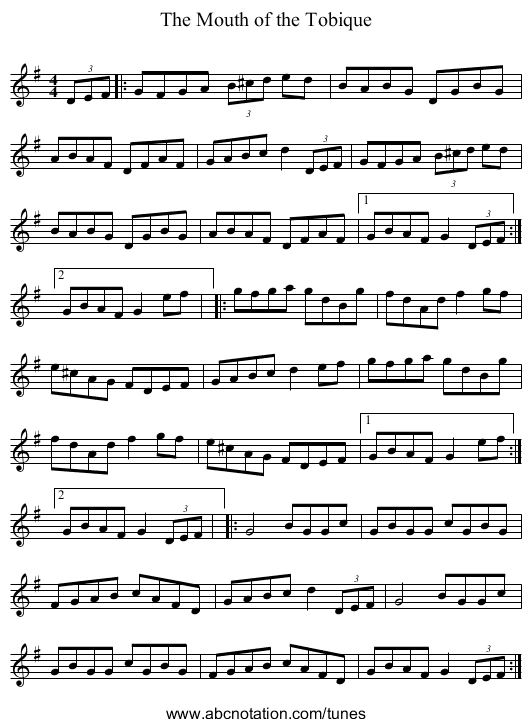 The Mouth of the Tobique - staff notation