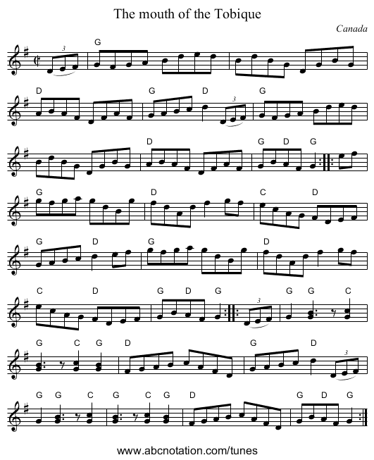 The mouth of the Tobique - staff notation