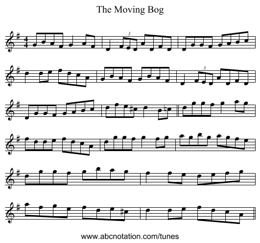 The Moving Bog - staff notation