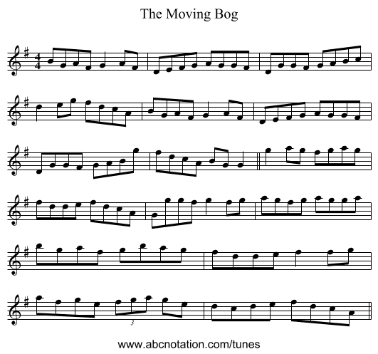 The Moving Bog - staff notation