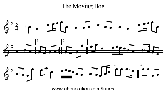 The Moving Bog - staff notation