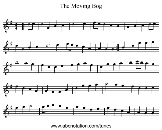 The Moving Bog - staff notation
