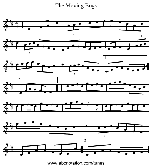 The Moving Bogs - staff notation