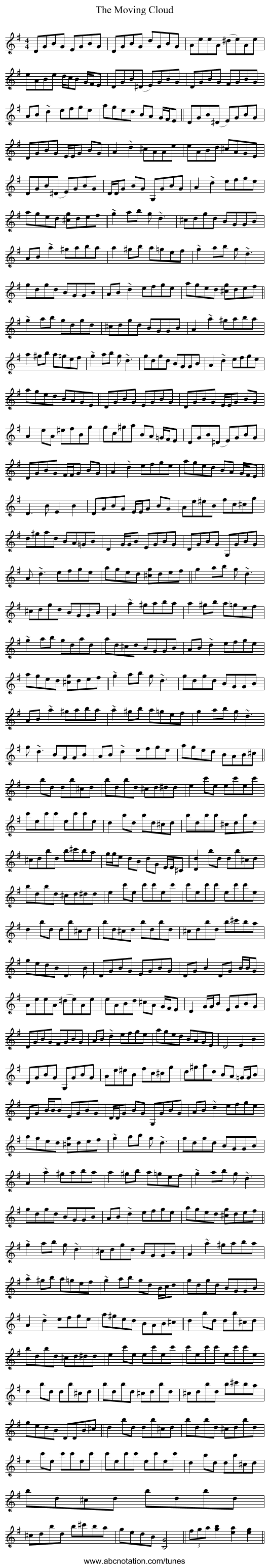 The Moving Cloud - staff notation