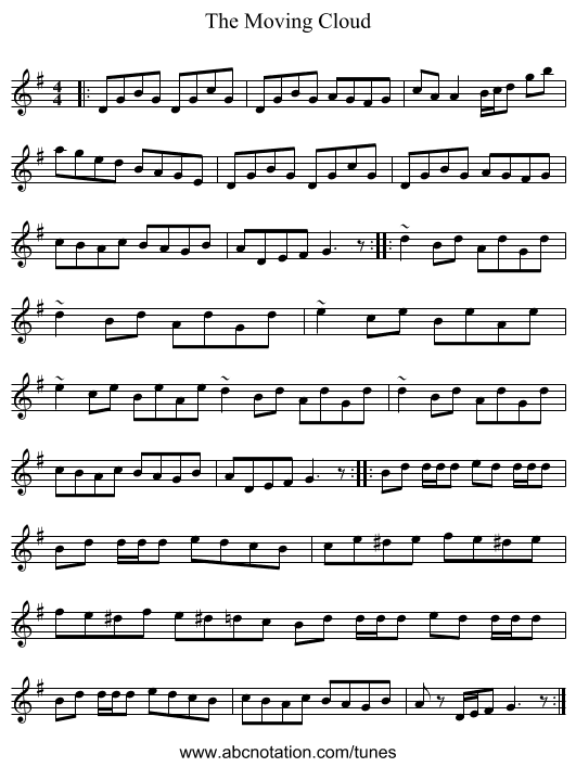 The Moving Cloud - staff notation