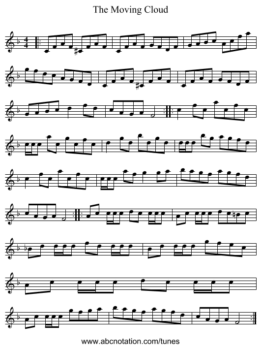 The Moving Cloud - staff notation