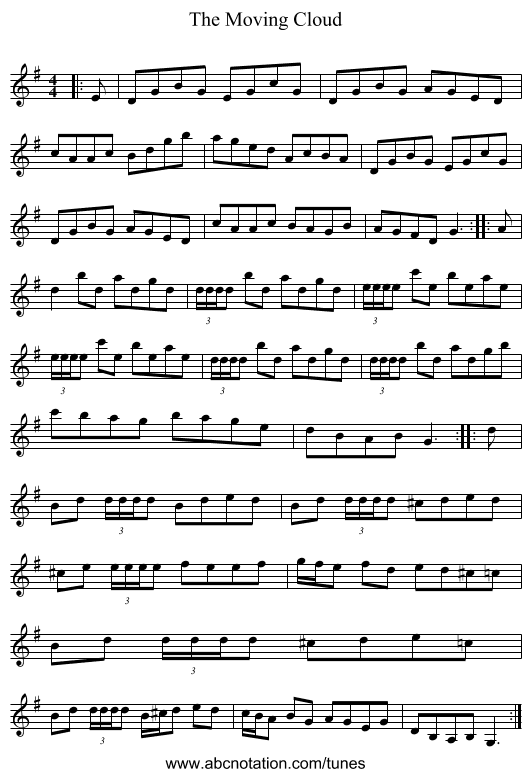 The Moving Cloud - staff notation