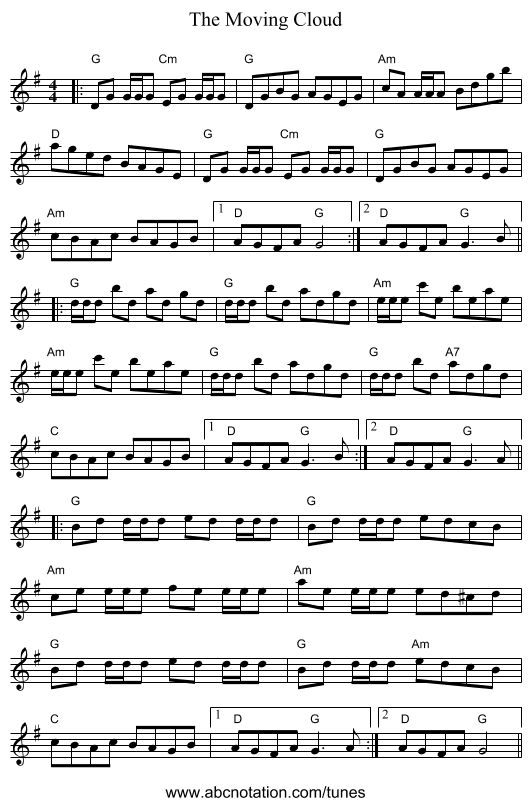 The Moving Cloud - staff notation
