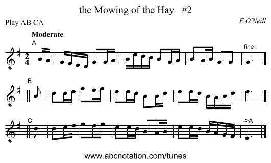 the Mowing of the Hay   #2 - staff notation