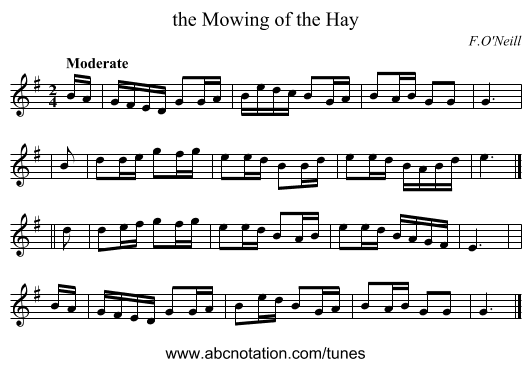 the Mowing of the Hay - staff notation