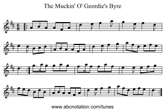 The Muckin' O' Geordie's Byre - staff notation