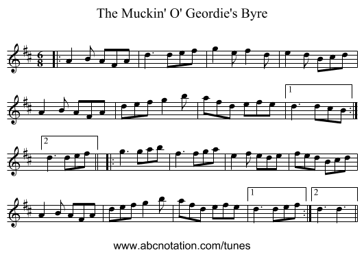 The Muckin' O' Geordie's Byre - staff notation
