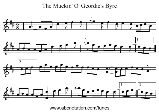 The Muckin' O' Geordie's Byre - staff notation