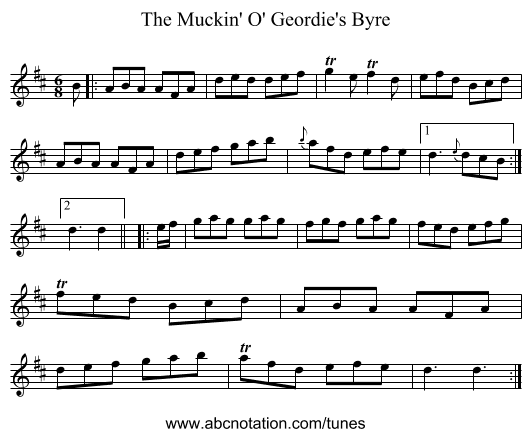The Muckin' O' Geordie's Byre - staff notation