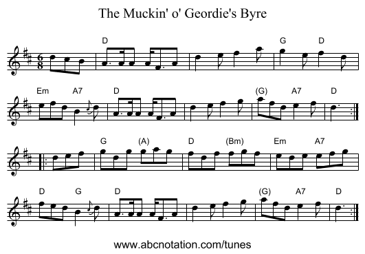 The Muckin' o' Geordie's Byre - staff notation