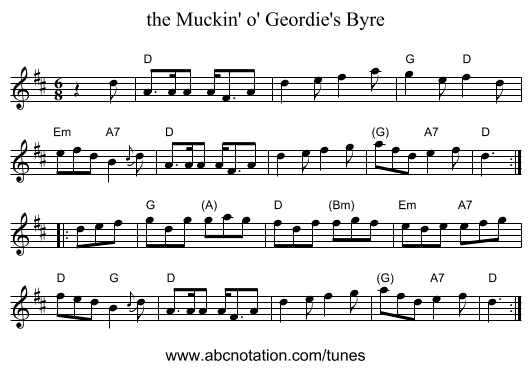 the Muckin' o' Geordie's Byre - staff notation