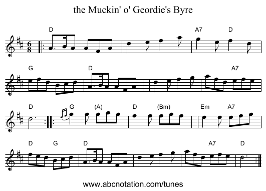 the Muckin' o' Geordie's Byre - staff notation