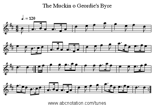 The Muckin o Geordie's Byre - staff notation