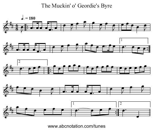 The Muckin' o' Geordie's Byre - staff notation