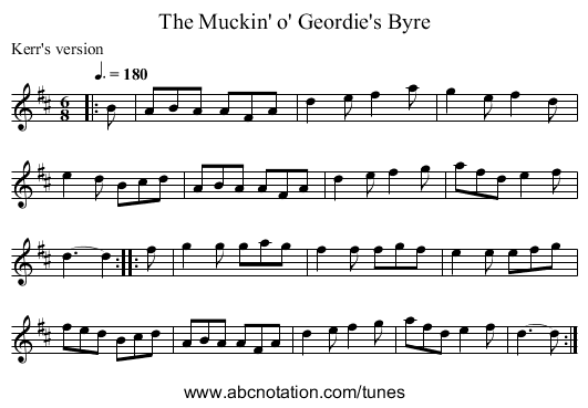The Muckin' o' Geordie's Byre - staff notation