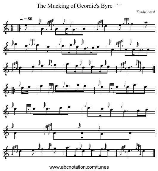 The Mucking of Geordie's Byre - staff notation