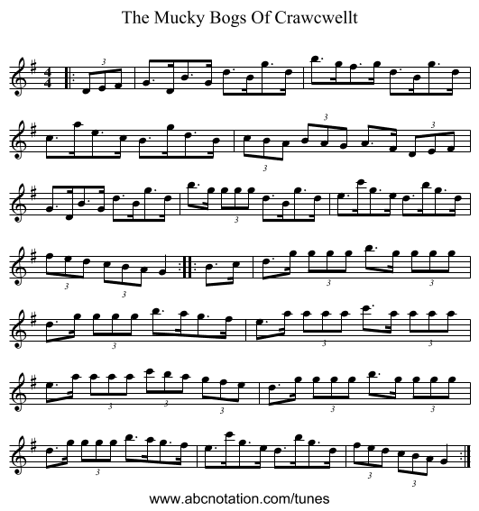 The Mucky Bogs Of Crawcwellt - staff notation