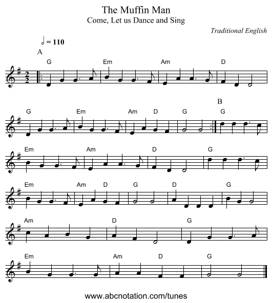 The Muffin Man - staff notation
