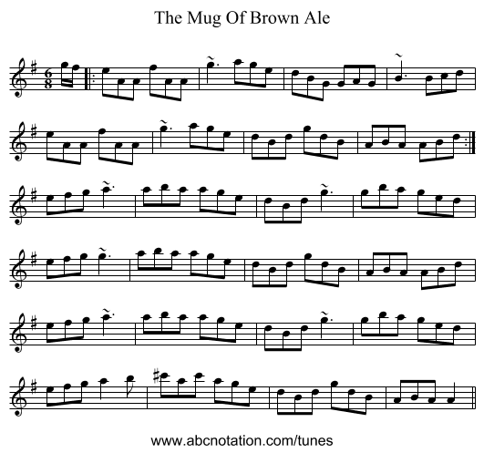The Mug Of Brown Ale - staff notation