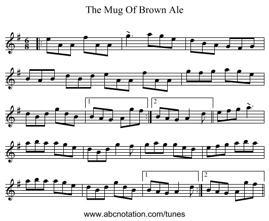 The Mug Of Brown Ale - staff notation