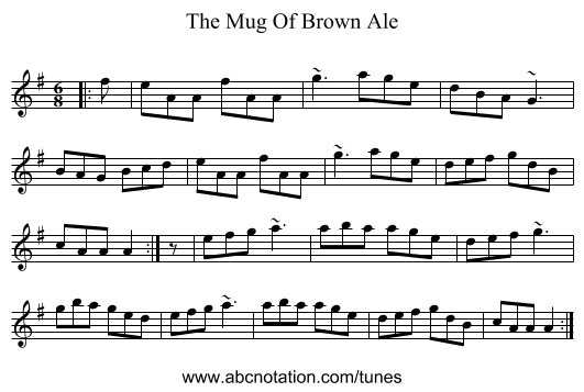 The Mug Of Brown Ale - staff notation