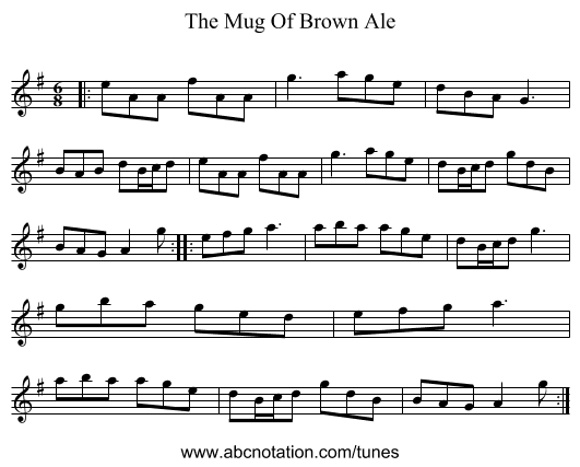 The Mug Of Brown Ale - staff notation