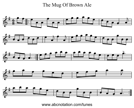 The Mug Of Brown Ale - staff notation
