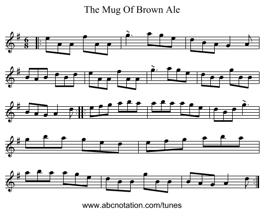 The Mug Of Brown Ale - staff notation