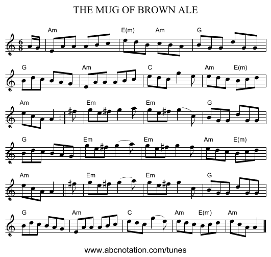 THE MUG OF BROWN ALE - staff notation
