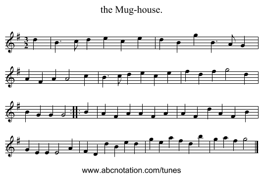the Mug-house. - staff notation