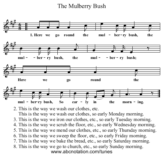 The Mulberry Bush - staff notation