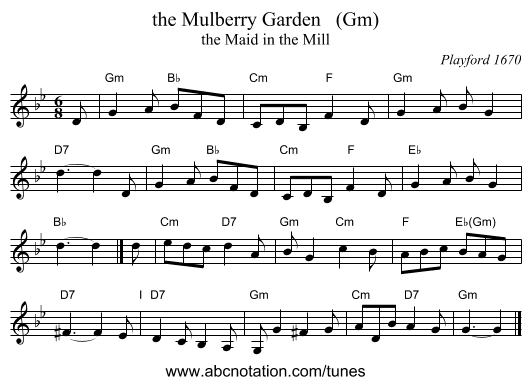 the Mulberry Garden (Gm) - staff notation
