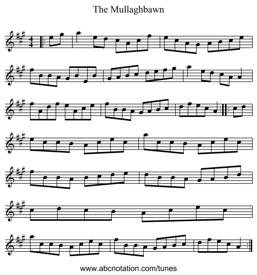 The Mullaghbawn - staff notation