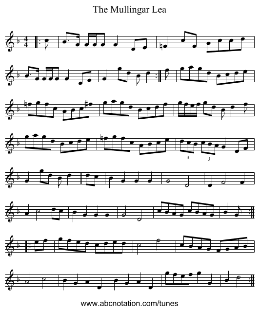 The Mullingar Lea - staff notation
