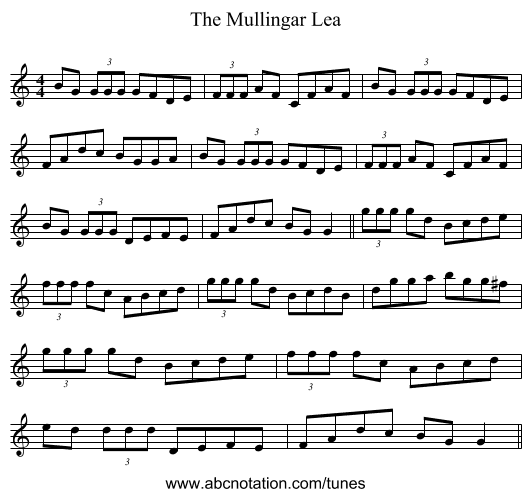 The Mullingar Lea - staff notation