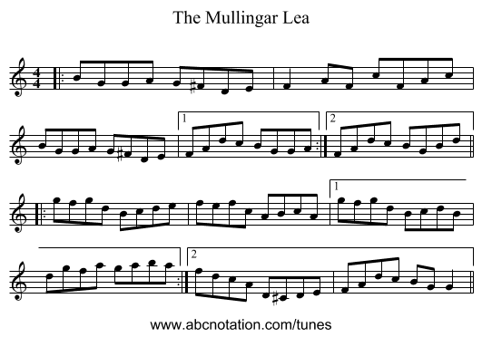 The Mullingar Lea - staff notation