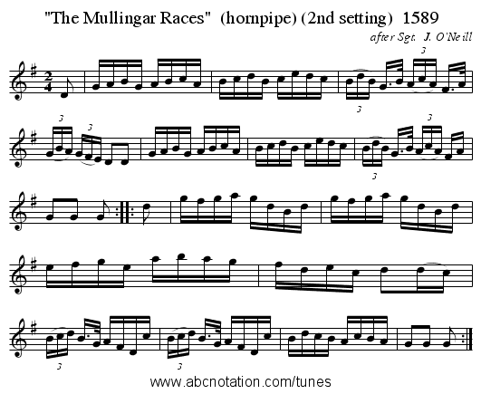 The Mullingar Races  (hornpipe) (2nd setting)  1589 - staff notation