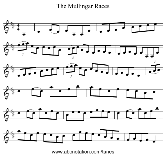 The Mullingar Races - staff notation