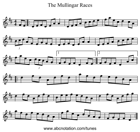 The Mullingar Races - staff notation